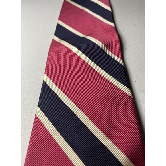 Breuer Men’s Necktie REPP  100% Silk Striped Tie Pink Navy Handmade Italy - Picture 2 of 8